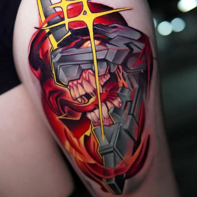 Anime Tattoo Mecha am Oberschenkel – Andres, Prime Ink Bremen