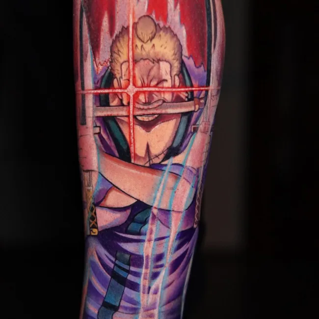 Anime Tattoo Samurai am Unterschenkel – Andres, Prime Ink Bremen
