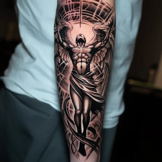 Black and Grey Engel am Unterarm – Chema, Prime Ink Bremen