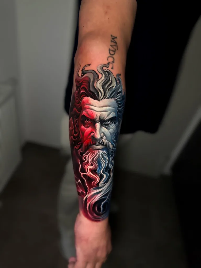 Realistic Farbtattoo Zeus am Unterarm – Junior, Prime Ink Bremen